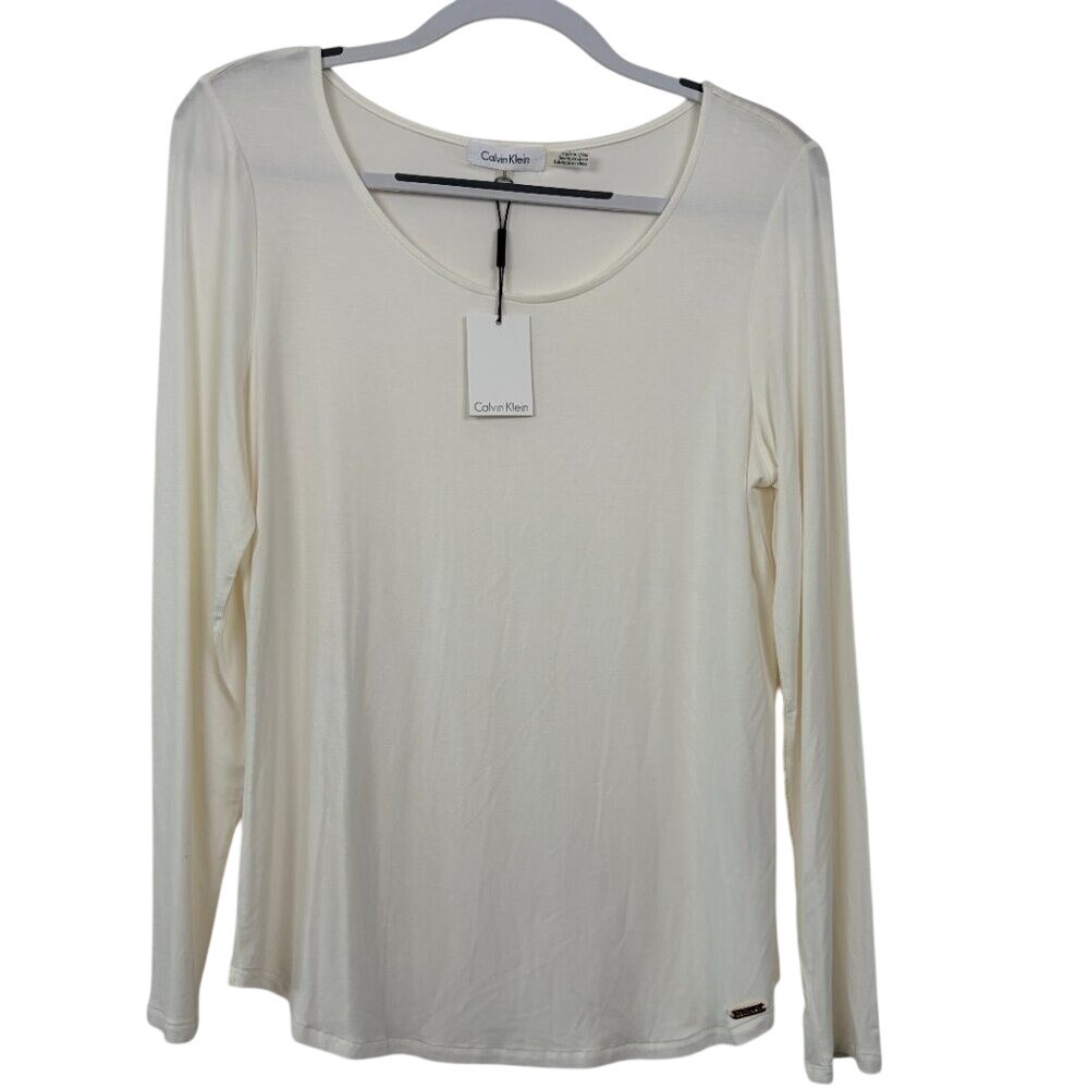 Calvin Klein Long Sleeve Top Medium Cream NEW